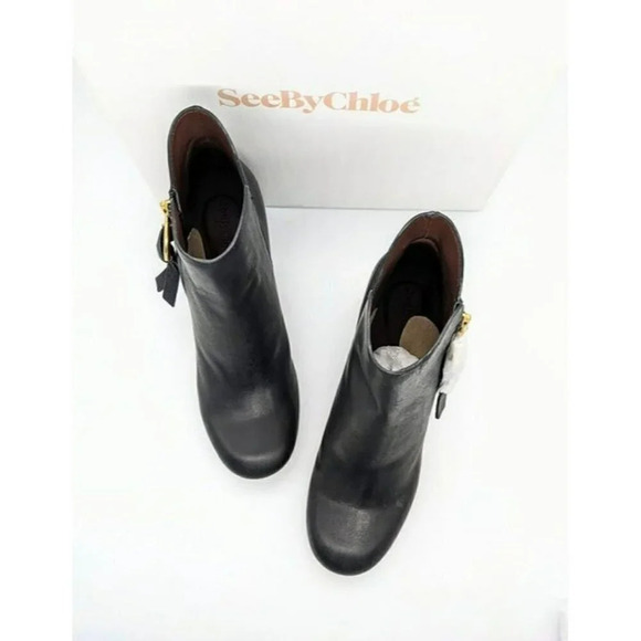 See by Chloé Louise Womens High Block Heel Booties Ring Zip Black Color Size 7.5 - Picture 4 of 11